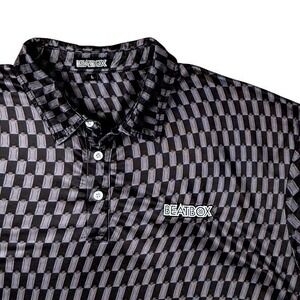 Beatbox Beverages Mens Large Black Grey Geometric Print Performance Polo Shirt‎